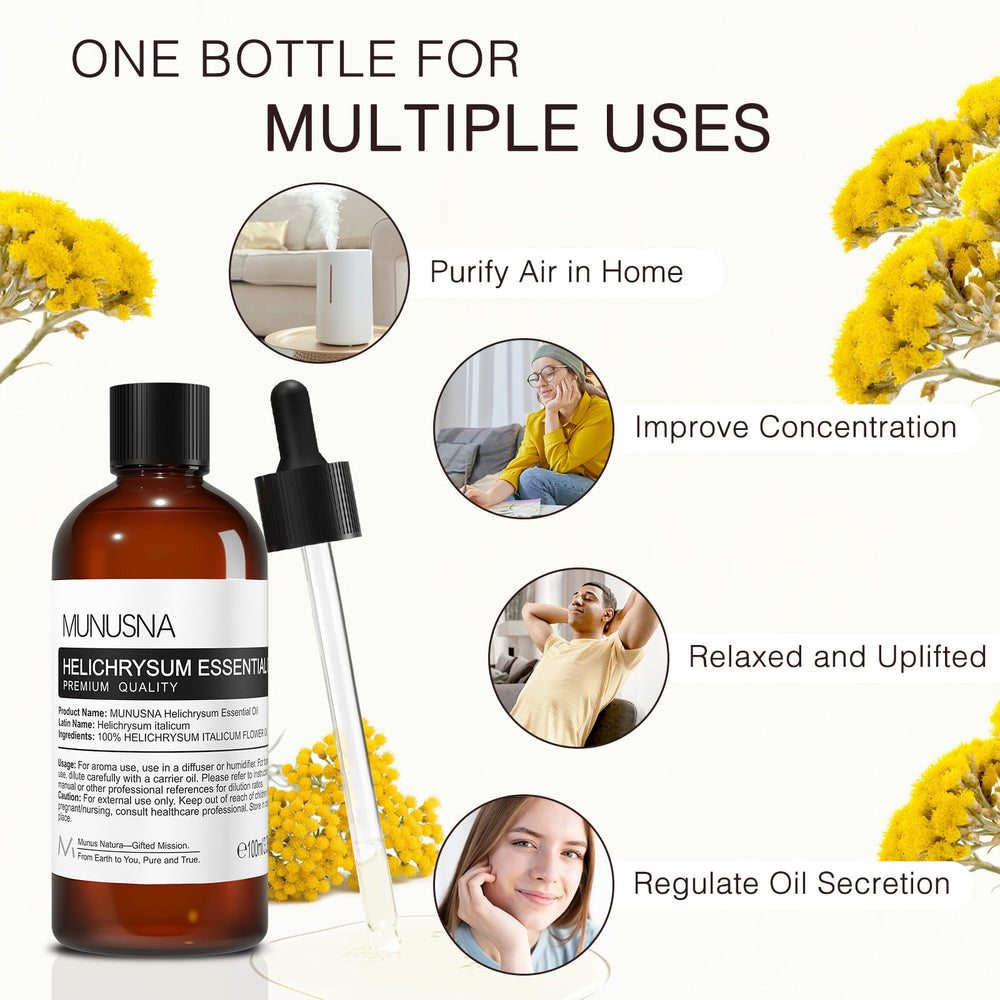 MUNUSNA aplicación facial con aceite helichrysum para piel más suave al tacto