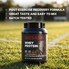 Musashi etiqueta nutricional abierta indicando 25 g de proteína por toma