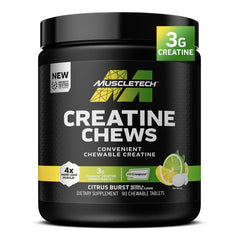 MuscleTech envase frontal mostrando sabor cítrico y 90 tabletas para conveniencia