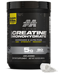 MuscleTech pote frontal mostrando el envase y 80 servicios, confianza visual