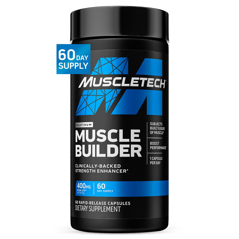 MuscleTech bote delantero mostrando la marca y promesa de fuerza