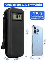 Mviioe tamaño comparado con móvil demostrando portabilidad fácil