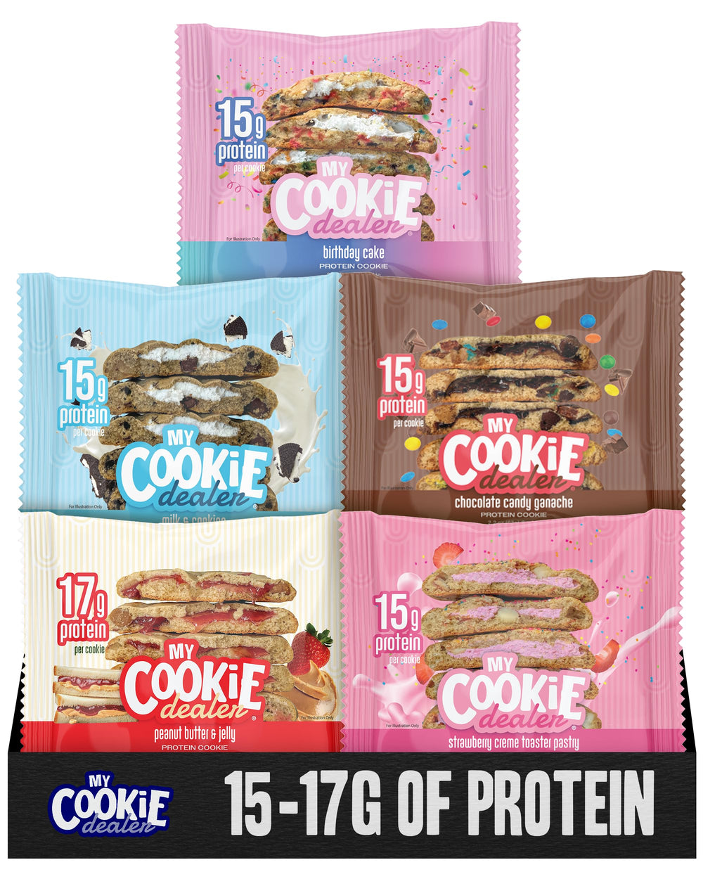 My Cookie Dealer frente del paquete mostrando la variedad y conveniencia