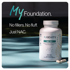 MyGevity polvo NAC al detalle demostrando textura fina y pureza