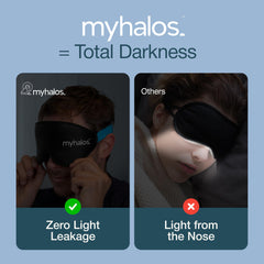myhalos antifaz plegado dentro de su funda de viaje compacta