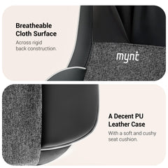 Mynt comparación de tamaño junto a una silla para visualizar escala y ajuste del usuario