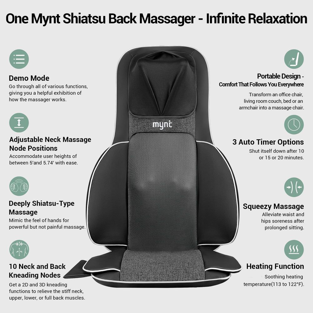 Mynt masajeador colocado en sillón en uso, ofrece masaje shiatsu práctico en casa