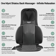 Mynt masajeador colocado en sillón en uso, ofrece masaje shiatsu práctico en casa