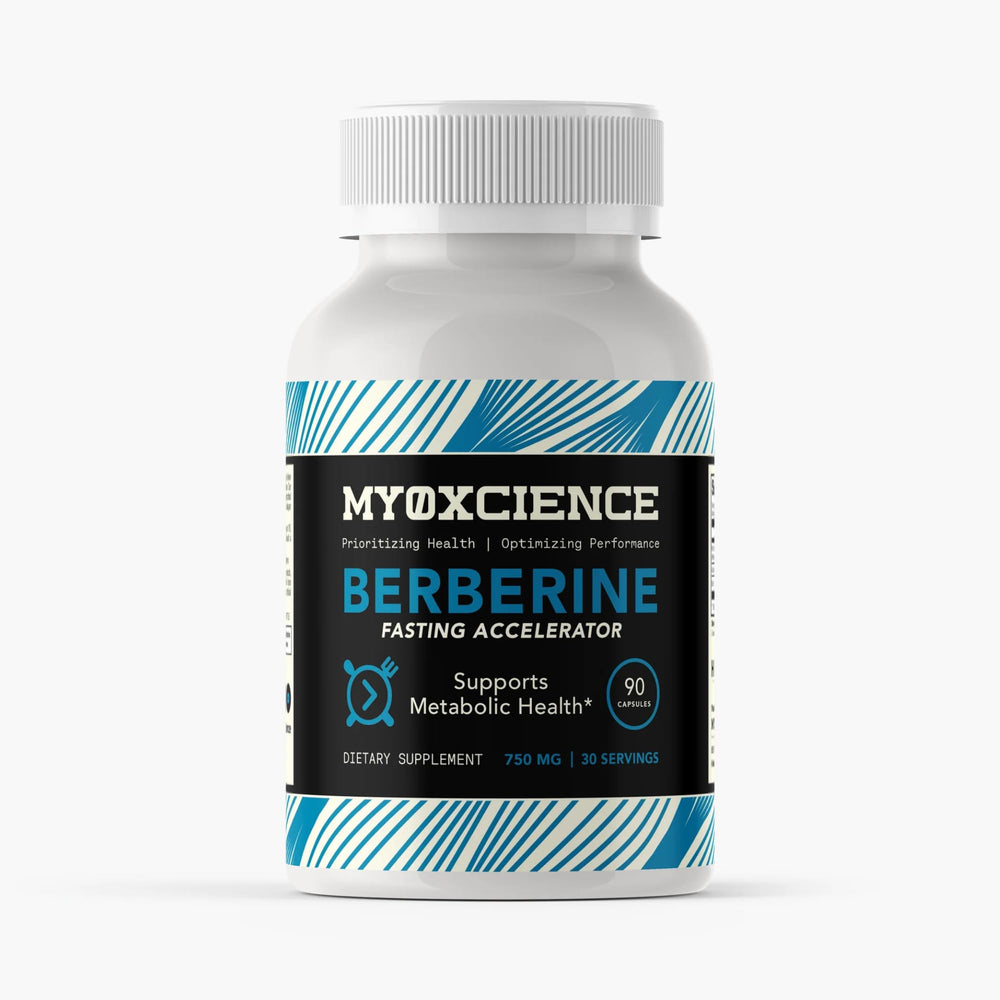 MYOXCIENCE Berberine Fasting Accelerator bottle front view for easy daily dosing and fasting support.