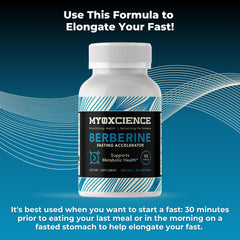 MYOXCIENCE Berberine Fasting Accelerator instruction card implies pre-meal timing.