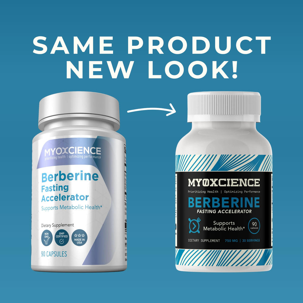 MYOXCIENCE Berberine Fasting Accelerator label view showing natural, carrier-free formulation.