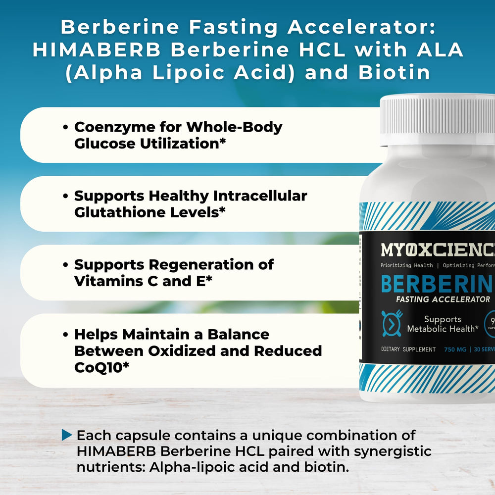 MYOXCIENCE Berberine Fasting Accelerator packaging detail highlights clean ingredient sourcing.