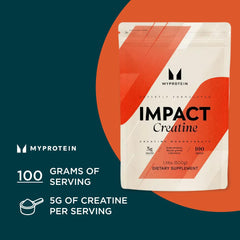 Myprotein polvo de creatina textura fina en primer plano, fácil disolución