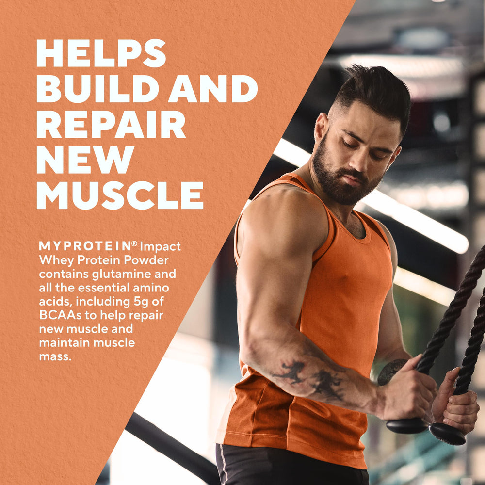 Porción individual de Myprotein Impact Whey, ayuda a mantener la masa muscular durante el entrenamiento.