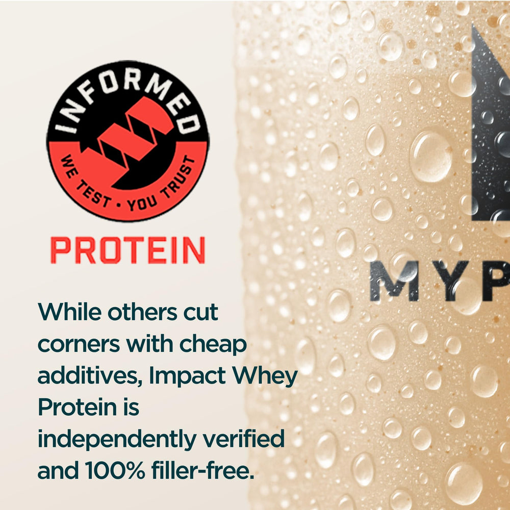 Myprotein Impact Whey Protein Isolate Vanilla glass jar, stylish pantry staple.