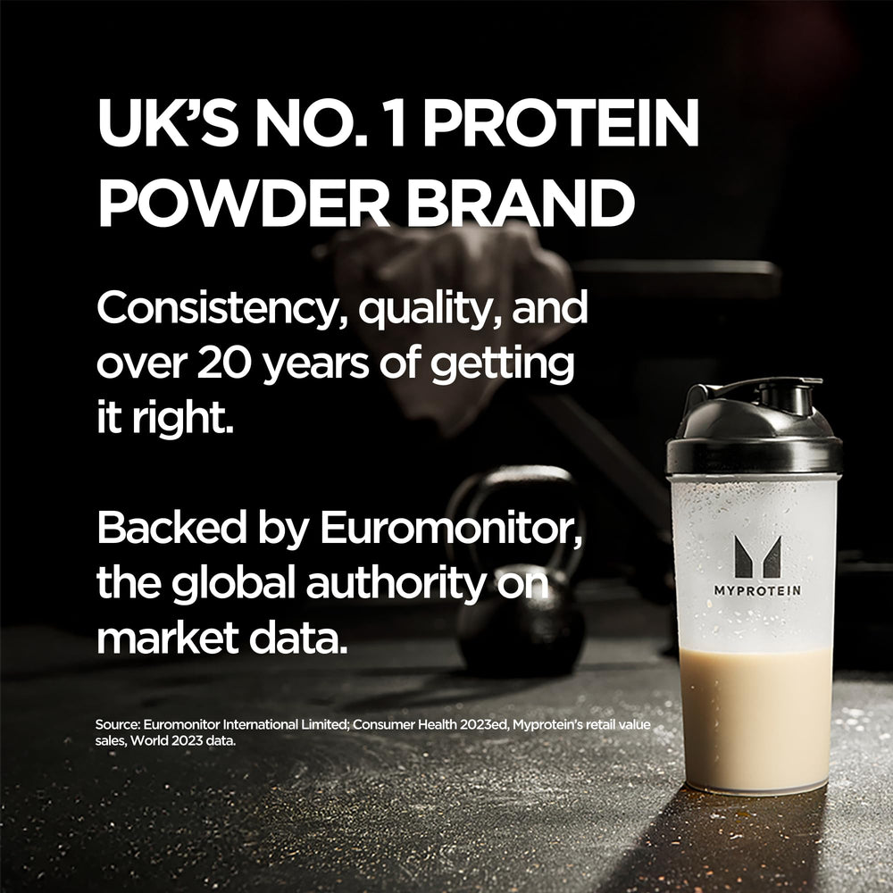 Myprotein Impact Whey Isolate Vanilla nutrition panel highlights 25g protein per serving.