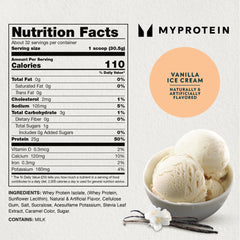 Myprotein Impact Whey Isolate Vanilla ingredient mix, blend with juice or milk.