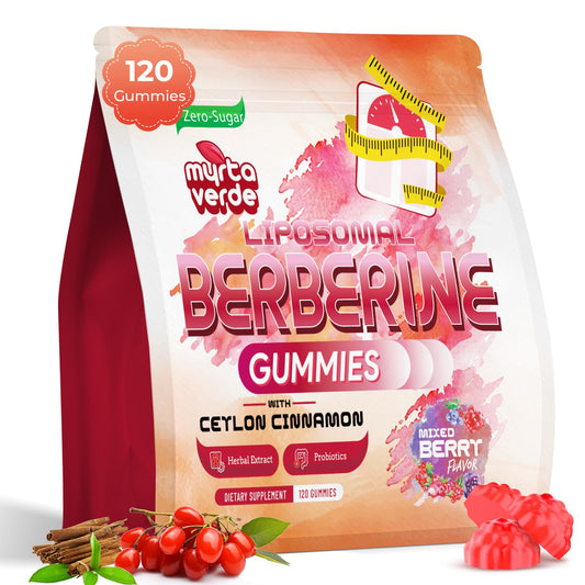 Myrtaverde envase frontal mostrando 120 gomitas y sin azúcar