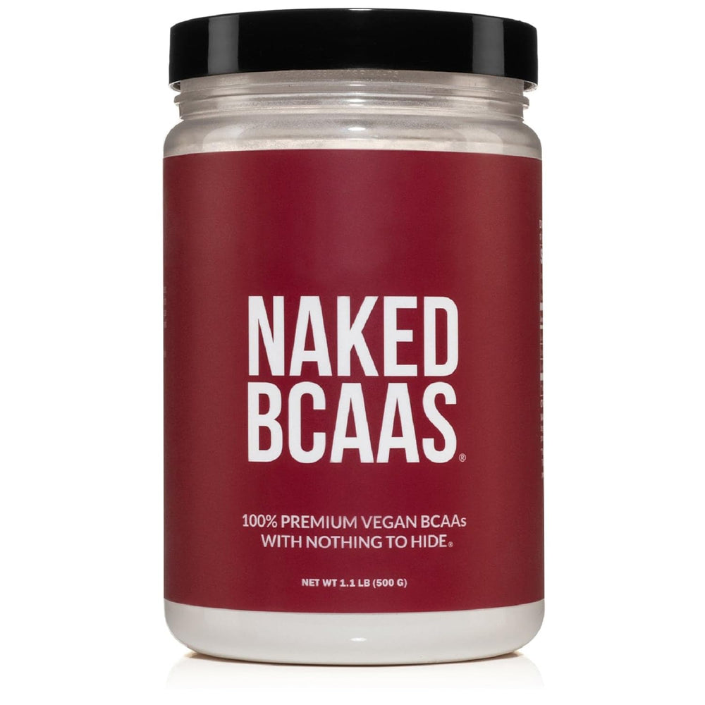 NAKED BCAAs frente del envase mostrando tamaño y diseño, claridad de ingredientes