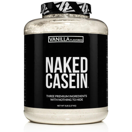 NAKED casein frente del envase mostrando sello NSF y beneficio de pureza