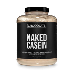 NAKED envase frontal de caseína micelar chocolate, aspecto limpio y claro