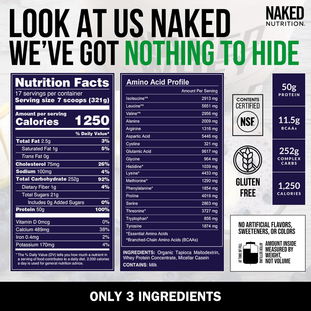 NAKED Mass ingredientes: tapioca, whey y caseína, origen natural