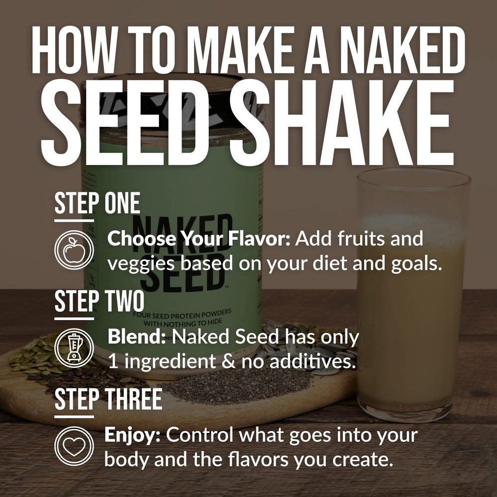 Naked Seed comparación de envase junto a una botella para mostrar tamaño práctico