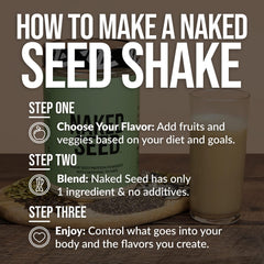 Naked Seed comparación de envase junto a una botella para mostrar tamaño práctico