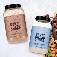 NAKED batido junto a equipo de gimnasio ideal para recuperación y energía