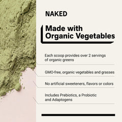 NAKED vaso con Super Greens mezclado para energía rápida y vegetal