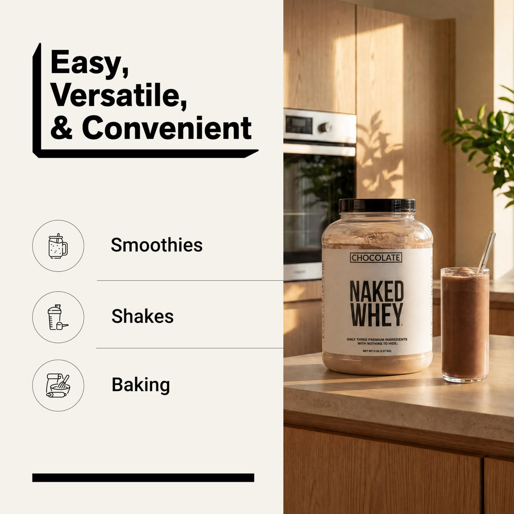 NAKED Whey comparación de tamaño del bote de 5 lb para referencia visual