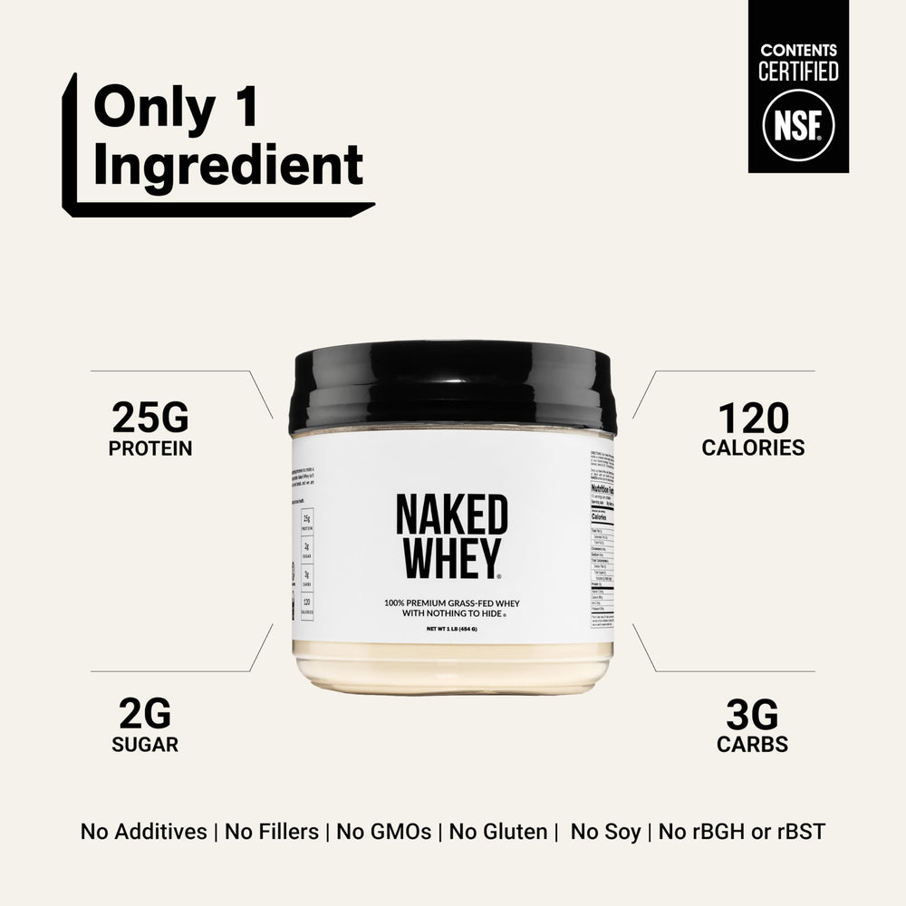 NAKED Whey primer plano del polvo que destaca su finura y mezcla fácil