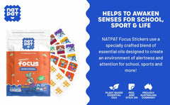 The Natural Patch Co. parche pegado en ropa escolar mostrando apoyo a la atención