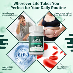 Natprime GLP-1 capsules with water suggesting a simple daily regimen.