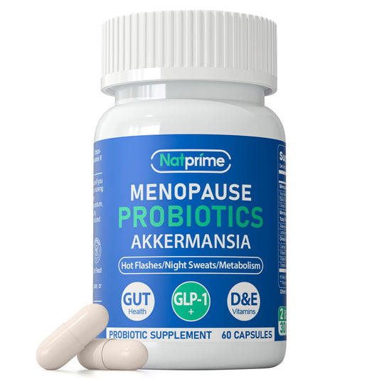 Natprime menopausia, botella frontal, posible apoyo a la regulación hormonal.