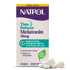 Natrol frasco frontal mostrando 100 tabletas y beneficio conveniencia