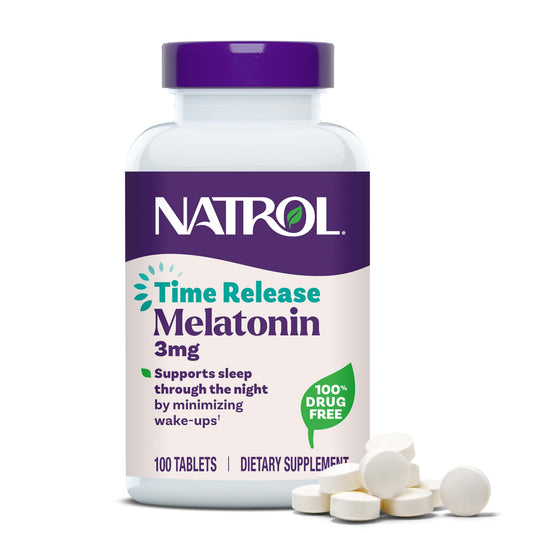 Natrol envase frontal mostrando 100 tabletas y dosificación clara