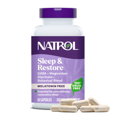 Natrol vista frontal del empaque mostrando la marca y beneficio de sueño