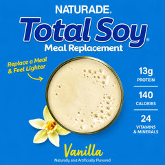 Naturade Total Soy batido en vaso listo para beber y saciar entre comidas