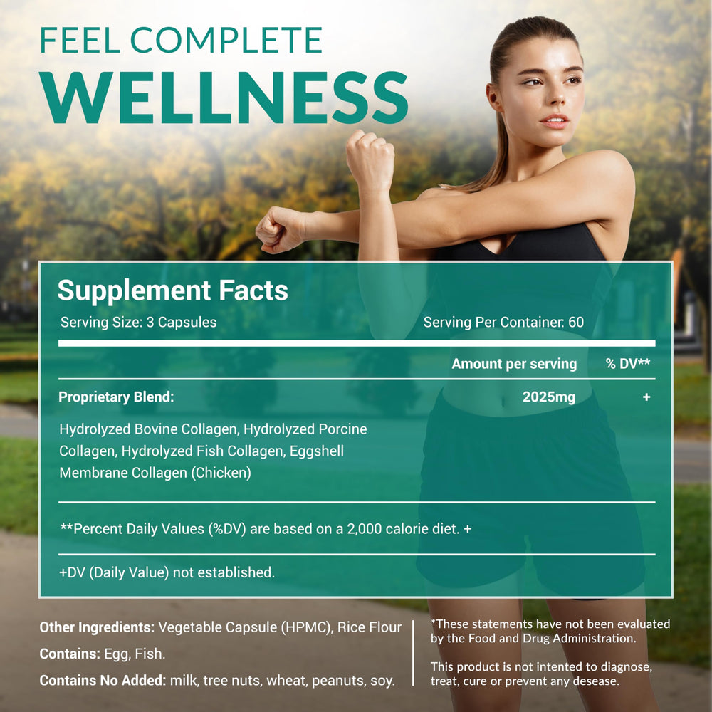 Natural Elements Multicolageno 180, envase abierto revelando cápsulas fáciles de tragar.