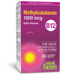 Natural Factors envase frontal mostrando B12 metilcobalamina y beneficio energético