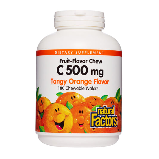 Natural Factors empaque frontal mostrando 180 obleas y sabor naranja