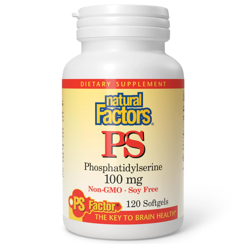 Natural Factors envase frontal mostrando 120 softgels para fácil identificación y confianza