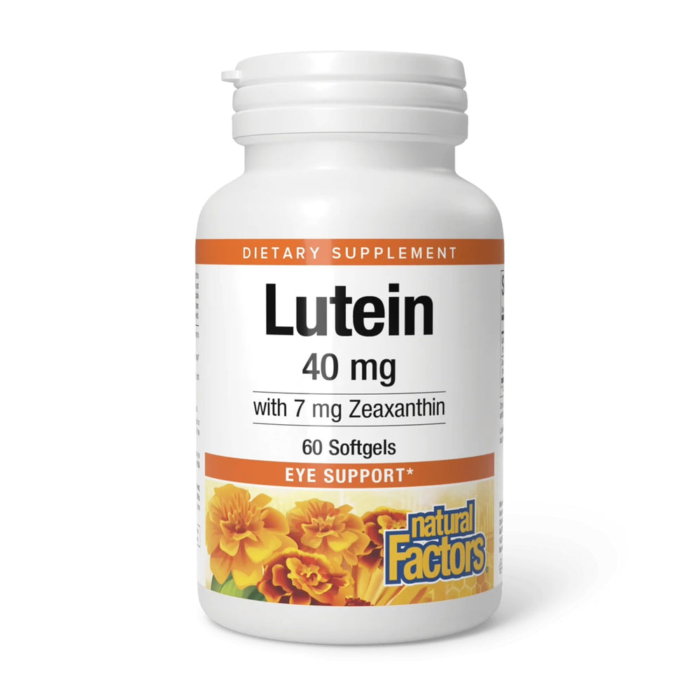 Natural Factors frasco frontal mostrando 60 cápsulas para salud ocular