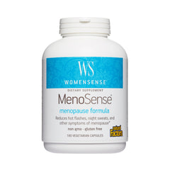 Natural Factors frasco frontal mostrando MenoSense y fácil identificación