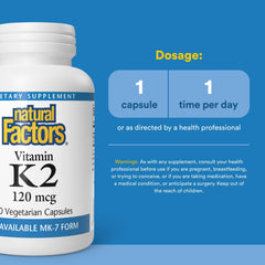 Natural Factors etiqueta con información de MK‑7 y garantías de pureza