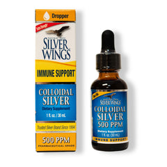 Natural Path Silver Wings frasco ámbar frontal mostrando etiqueta y tamaño, claridad y protección