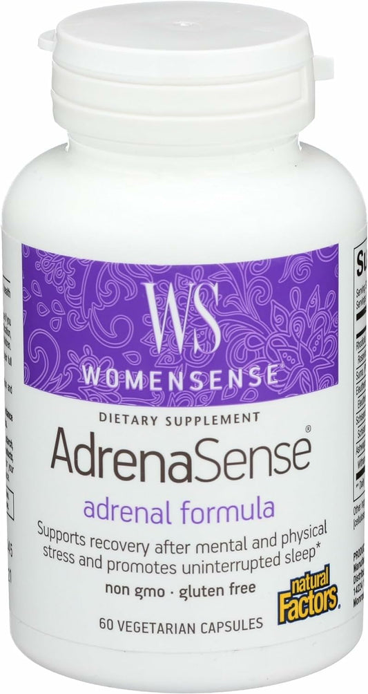 Natural Factors AdrenaSense: botella de cápsulas para apoyo de energía diaria.