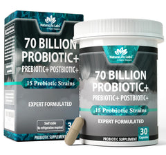 NaturaLife Labs frasco frontal mostrando diseño y beneficio probiótico