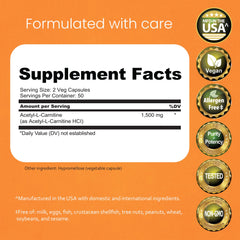 NaturaLife Labs Acetyl L-Carnitine capsules close-up highlights clean, fillers-free capsules